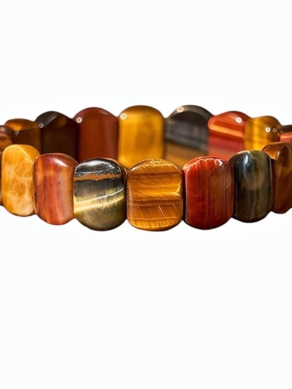 Multicolor Tiger’s Eye Oval Stones Stretch Bracelet ~0.5” Dental Style Stones